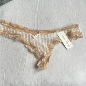 Striped Lace-Trim Thong in Nude Blush